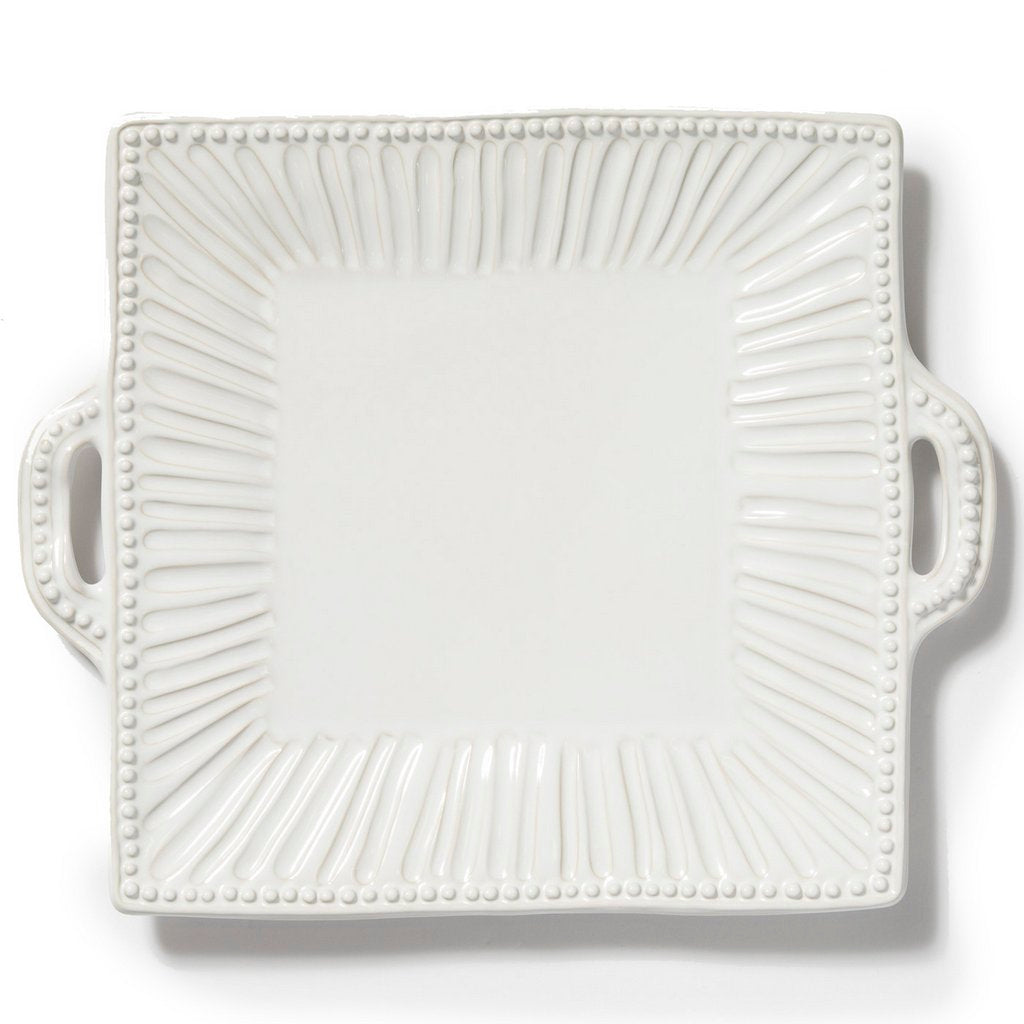 VIETRI: Incanto Stone White Stripe Square Handled Platter Tray - Artistica.com