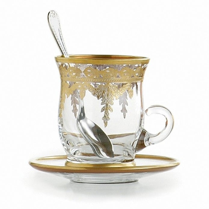ARTE ITALICA: Vetro Gold Cup & Saucer, with Spoon - Artistica.com