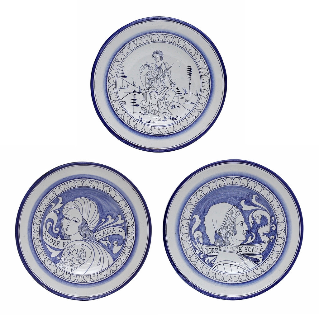 MONOTTI DERUTA: Amore Wall Plates with Noblewomen by the renowned Deruta artistic Claudio Monotti - (SET OF THREE) - Artistica.com