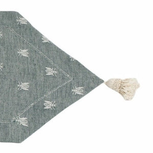 BUSATTI: Runner with tassels (60% Linen and 40% Cotton) GREEN with Bees (Reversible two tones) - Artistica.com