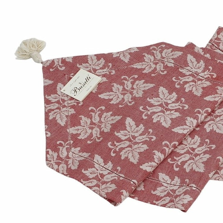 BUSATTI: Runner with tassels (60% Linen and 40% Cotton) BURGUNDY RED (Reversible two tones) - Artistica.com