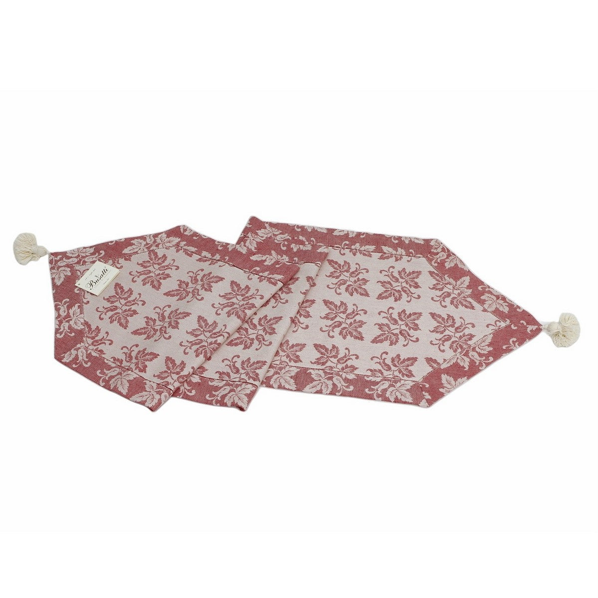 BUSATTI: Runner with tassels (60% Linen and 40% Cotton) BURGUNDY RED (Reversible two tones) - Artistica.com