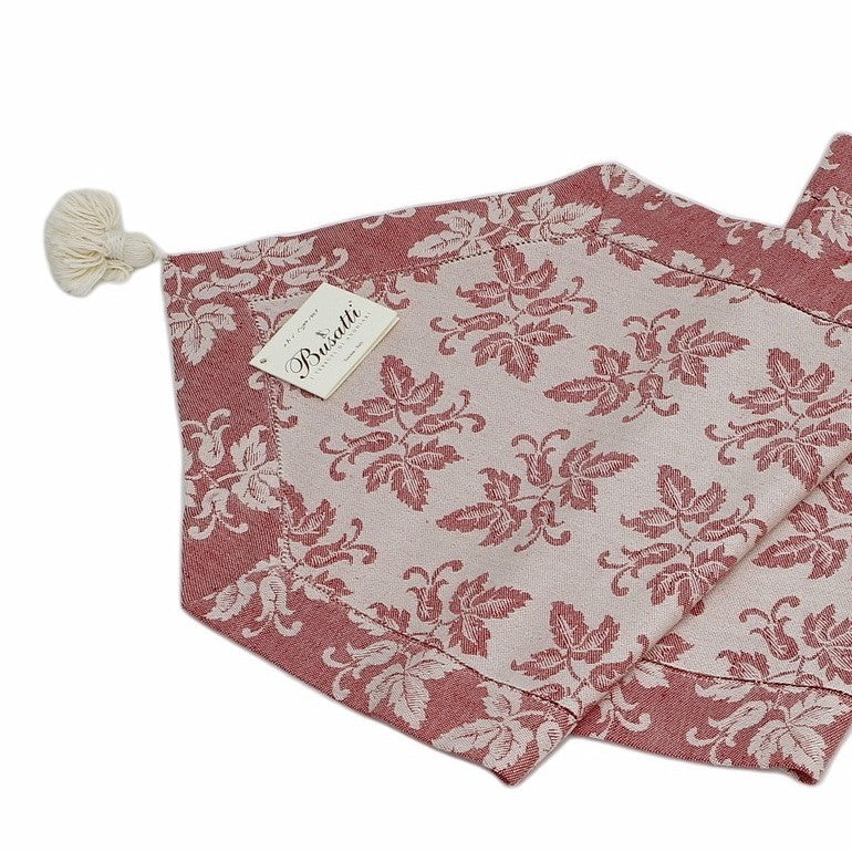 BUSATTI: Runner with tassels (60% Linen and 40% Cotton) BURGUNDY RED (Reversible two tones) - Artistica.com