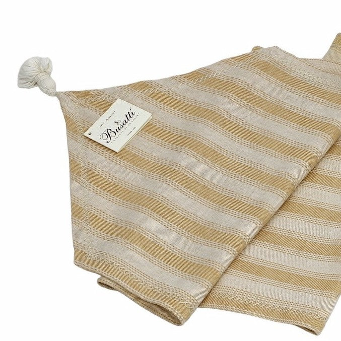 BUSATTI: Runner with tassels (60% Linen and 40% Cotton) CREAM STRIPE (Reversible two tones) - Artistica.com