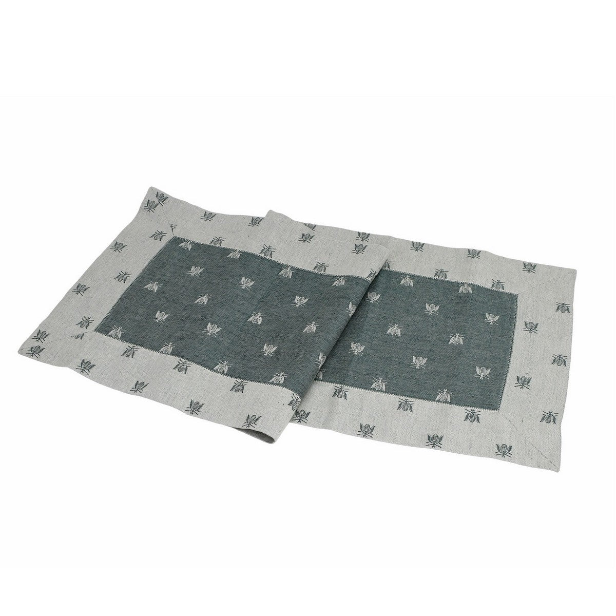 BUSATTI: Runner (60% Linen and 40% Cotton) BEES BLACK/GRAY (Reversible two tones) - Artistica.com