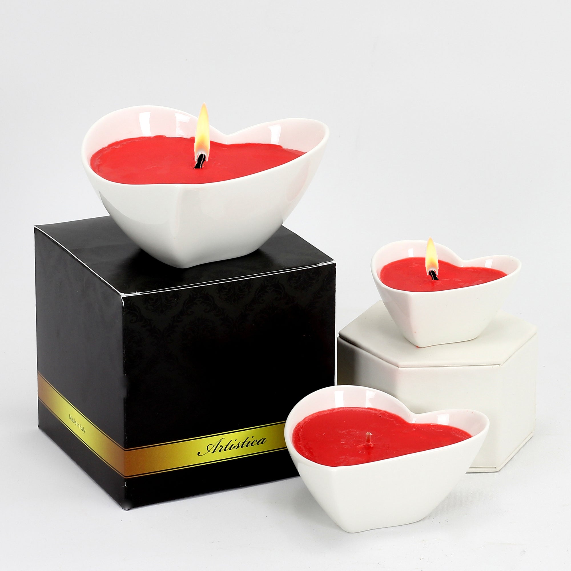 PURITY SPA CANDLE: Valentines Heart Shaped Set of three candles pure White - Artistica.com