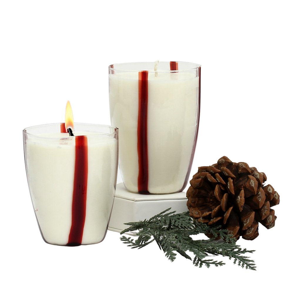 CRYSTAL CANDLES: Striped Red Glass Candles Set - Mouth Blown in Italy - Artistica.com