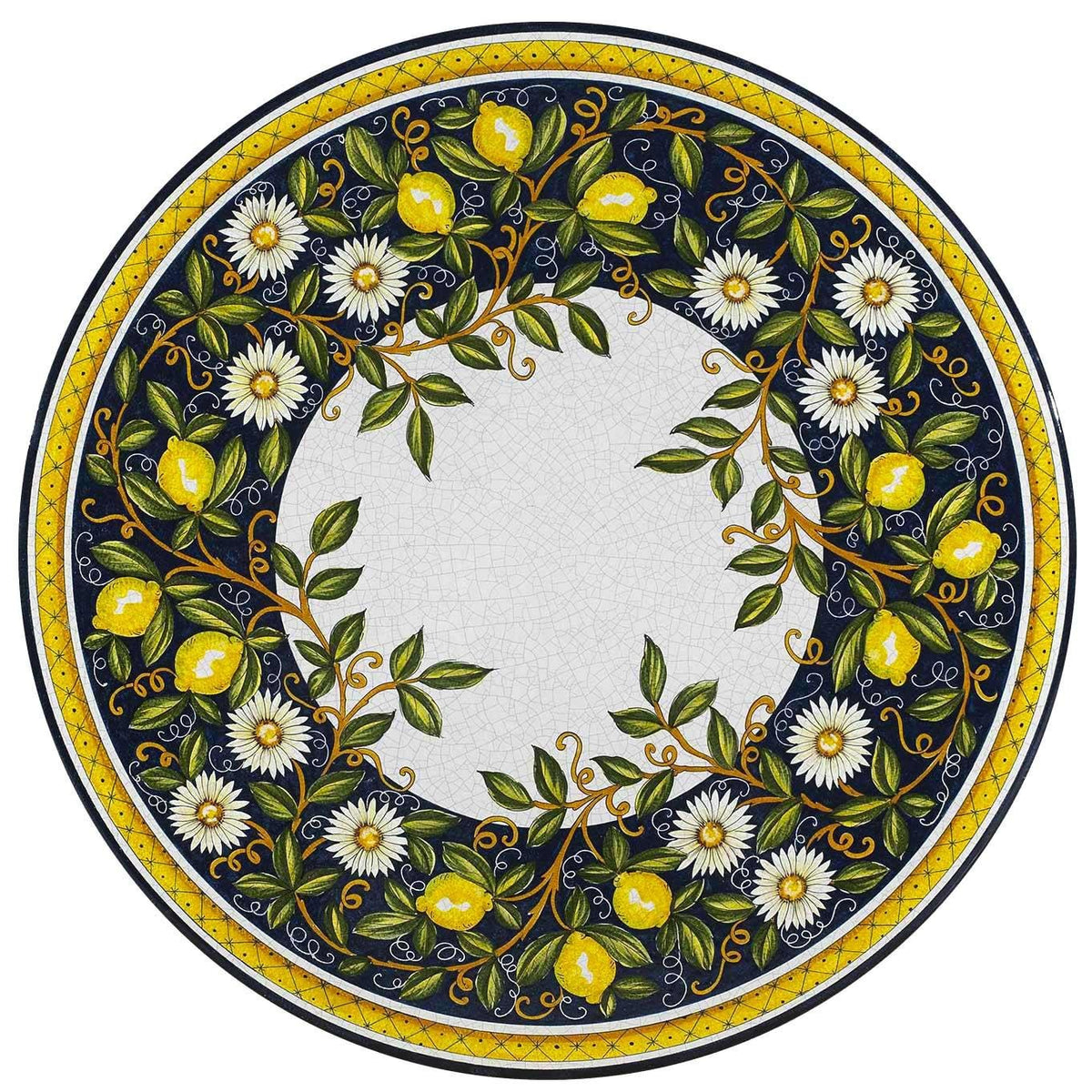 CERAMIC STONE TABLE + IRON BASE: SALERNO Design^ - Hand Painted in Deruta, Italy. - Artistica.com