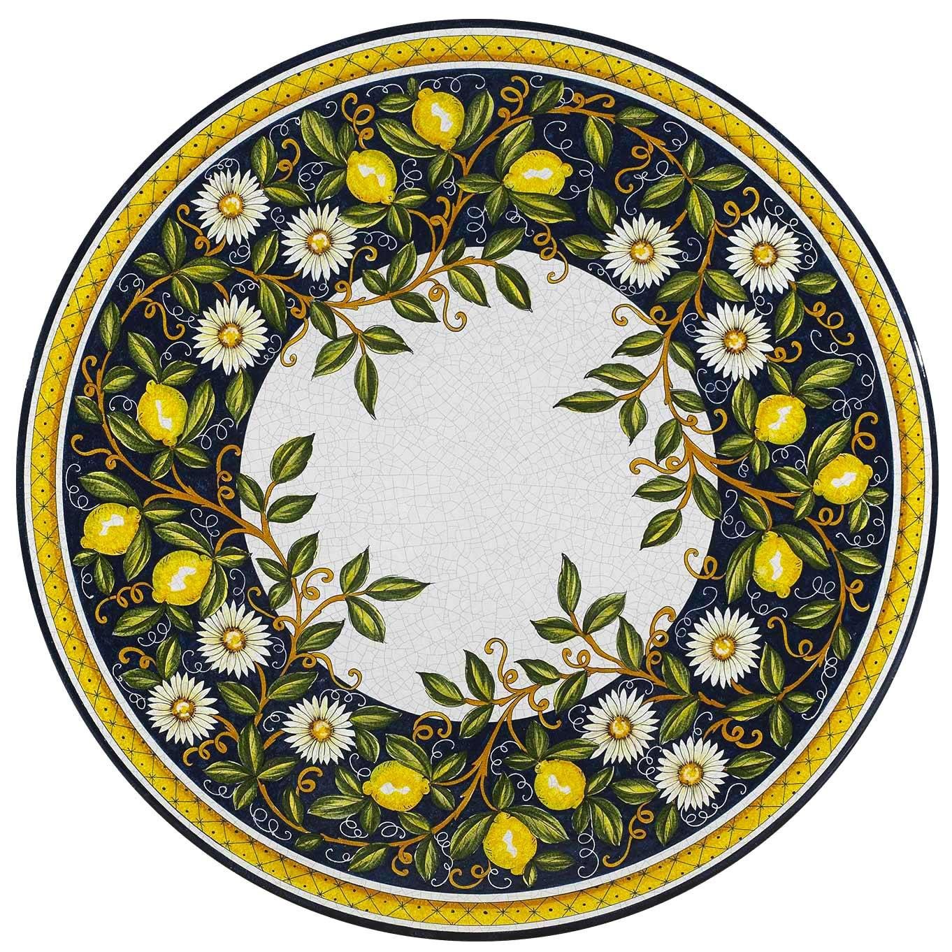 CERAMIC STONE TABLE + IRON BASE: SALERNO Design^ - Hand Painted in Deruta, Italy. - Artistica.com