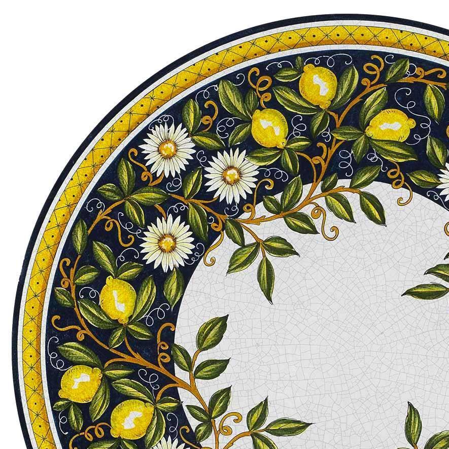 CERAMIC STONE TABLE + IRON BASE: SALERNO Design^ - Hand Painted in Deruta, Italy. - Artistica.com