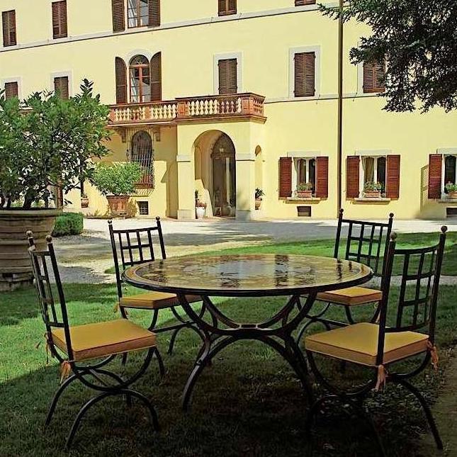 CERAMIC STONE TABLE + IRON BASE: SALERNO Design^ - Hand Painted in Deruta, Italy. - Artistica.com