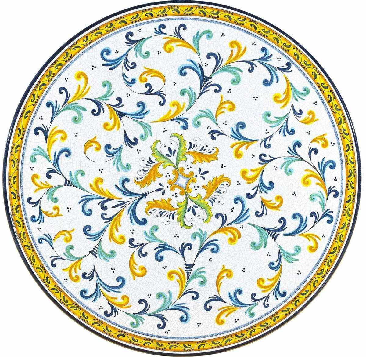 CERAMIC STONE TABLE + IRON BASE: SAN GIMIGNANO Design - Hand Painted in Deruta, Italy. - Artistica.com