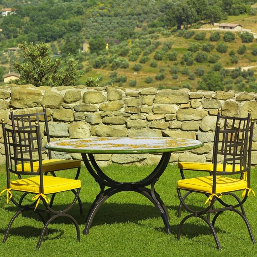 CERAMIC STONE TABLE + IRON BASE: SANREMO Design - Hand Painted in Deruta, Italy. - Artistica.com