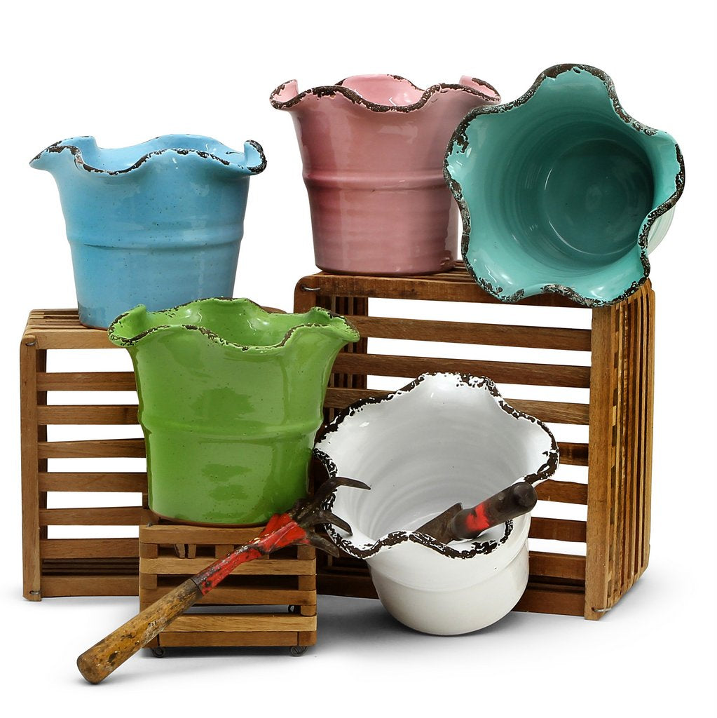 SCAVO Giardini Garden: Medium Planter Vase with fluted rim  'VERDE BOSCO' Light Green [R] - Artistica.com