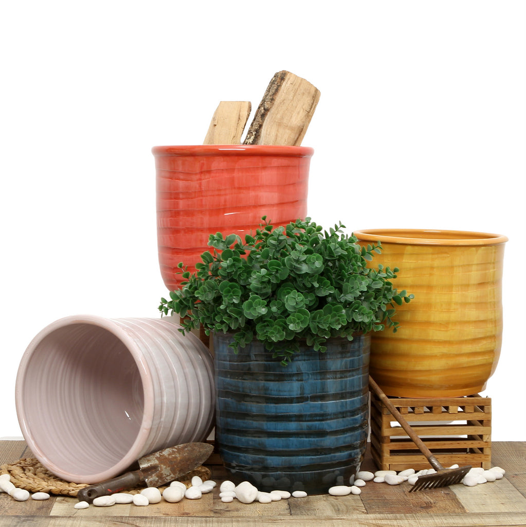 SCAVO Giardini Garden: Modern-Rustic 'Rigato' Cachepot/Planter Translucent ROSE' - Artistica.com