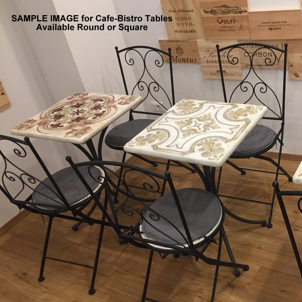 CAFE-BISTRO SQUARE TABLE: Ceramic-Stone top on iron base (28"x28" x 30" High.) - Artistica.com