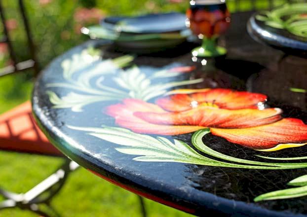 CERAMIC STONE TABLE + IRON BASE: SPALATO Design^ - Hand Painted in Deruta, Italy. - Artistica.com