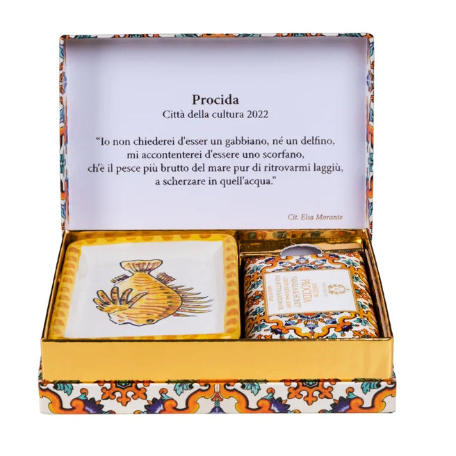 CASA AMALFI SOAPS: Scented Soap Bar with ceramic soap dish - Sunset in Procida Set - Artistica.com
