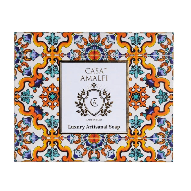 CASA AMALFI SOAPS: Scented Soap Bar with ceramic soap dish - Sunset in Procida Set - Artistica.com