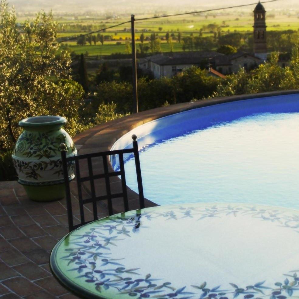 CERAMIC STONE TABLE + IRON BASE: TREVI Design - Hand Painted in Deruta, Italy. - Artistica.com