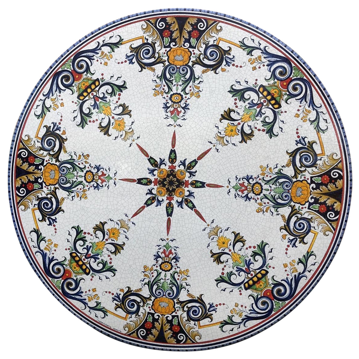 CERAMIC STONE TABLE + IRON BASE: VERONA Design^ - Hand Painted in Deruta, Italy. - Artistica.com