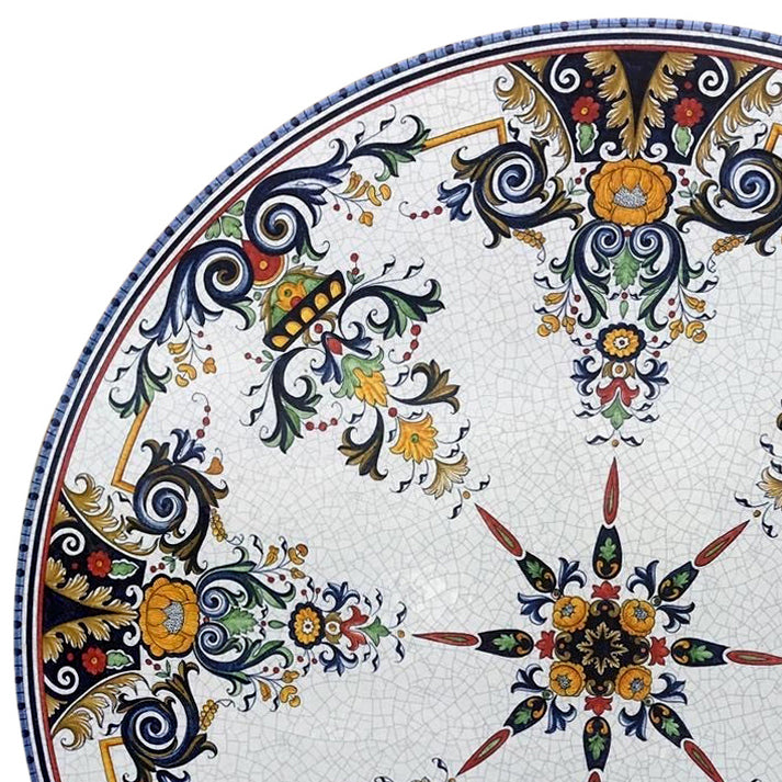 CERAMIC STONE TABLE + IRON BASE: VERONA Design^ - Hand Painted in Deruta, Italy. - Artistica.com