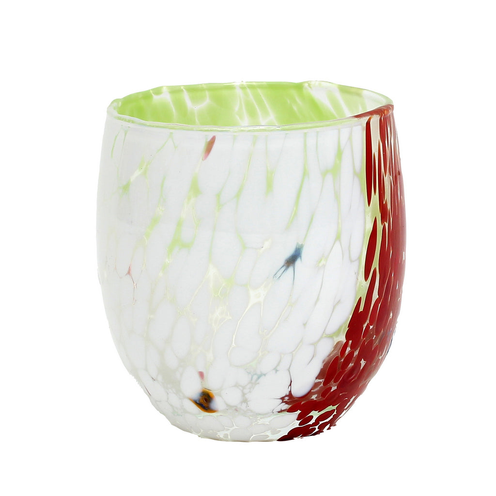 MURANO MURRINA STYLE: Stemless Wine/Water Glass fully hand made (Red Mix) NEW! - Artistica.com