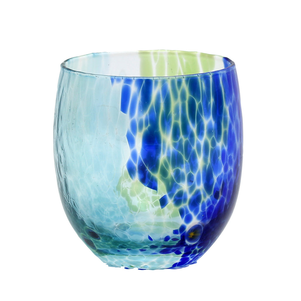 MURANO MURRINA STYLE: Stemless Wine/Water Glass fully hand made (Blue Mix) NEW! - Artistica.com