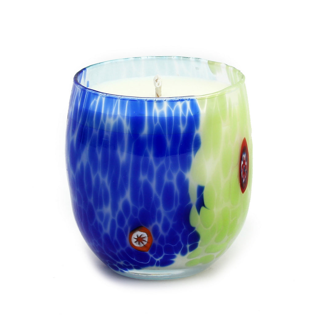 ITALIAN GLASS: Murano Style Tumbler Candle (Blue Mix) - Artistica.com