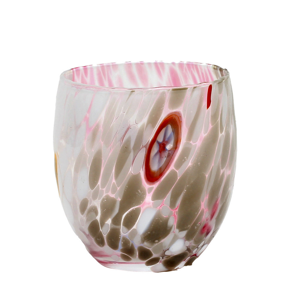 MURANO MURRINA STYLE: Stemless Wine/Water Glass fully hand made (White Mix) NEW! - Artistica.com