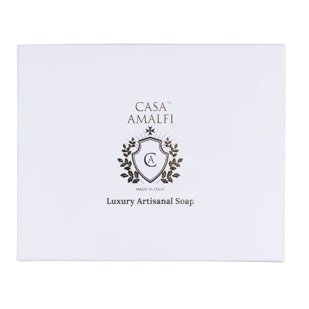 CASA AMALFI SOAPS: Scented Soap Bar with ceramic soap dish - White-Gold Amalfi Set - Artistica.com