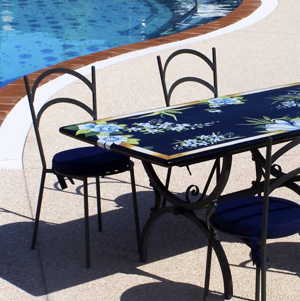 CERAMIC STONE TABLE + IRON BASE: ZARA Design^ - Hand Painted in Deruta, Italy. - Artistica.com