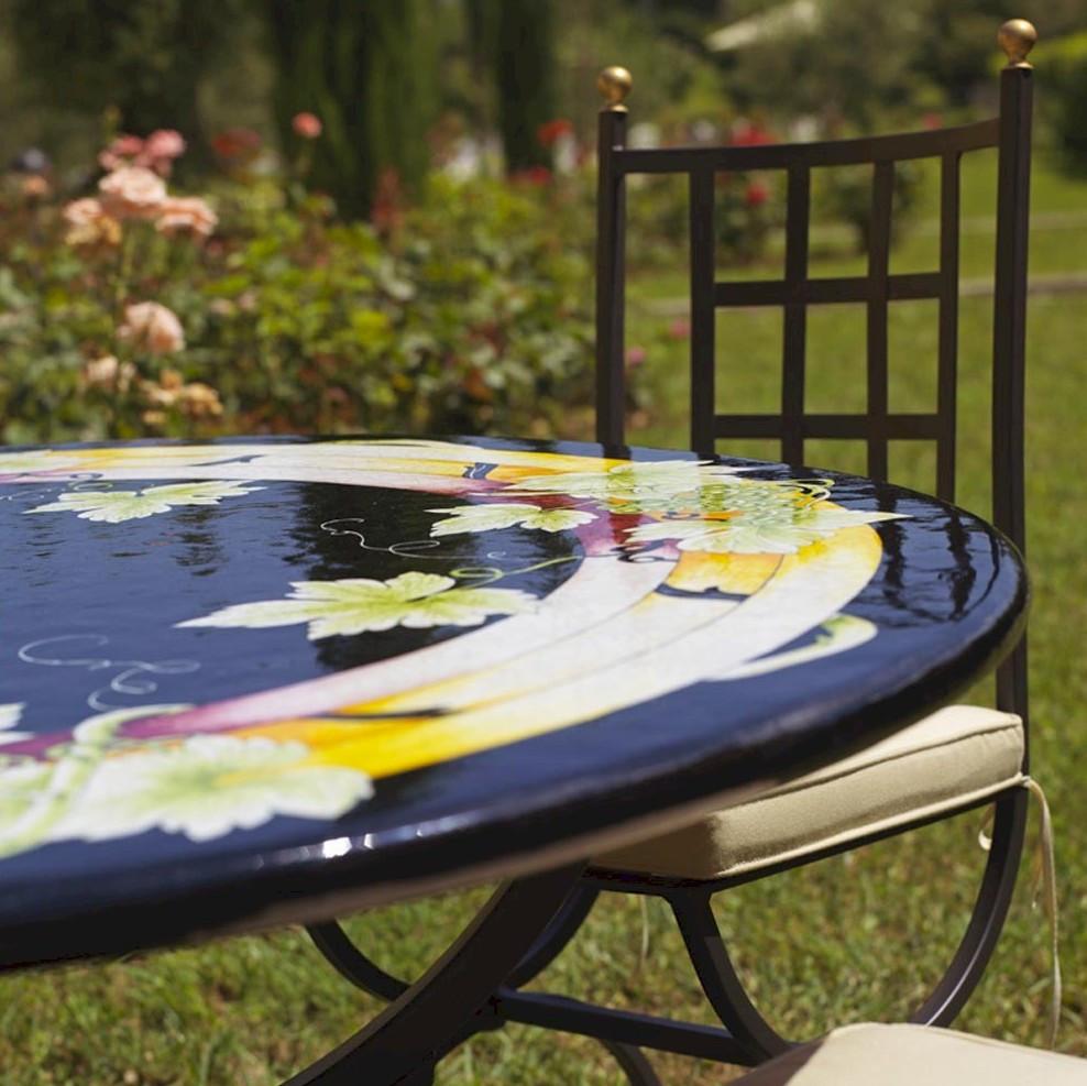 CERAMIC STONE TABLE + IRON BASE: ATENE Design - Hand Painted in Deruta, Italy. - Artistica.com