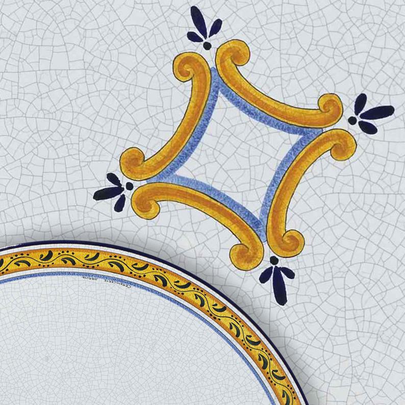 CERAMIC STONE TABLE + IRON BASE: BALTIMORA Design - Hand Painted in Deruta, Italy. - Artistica.com