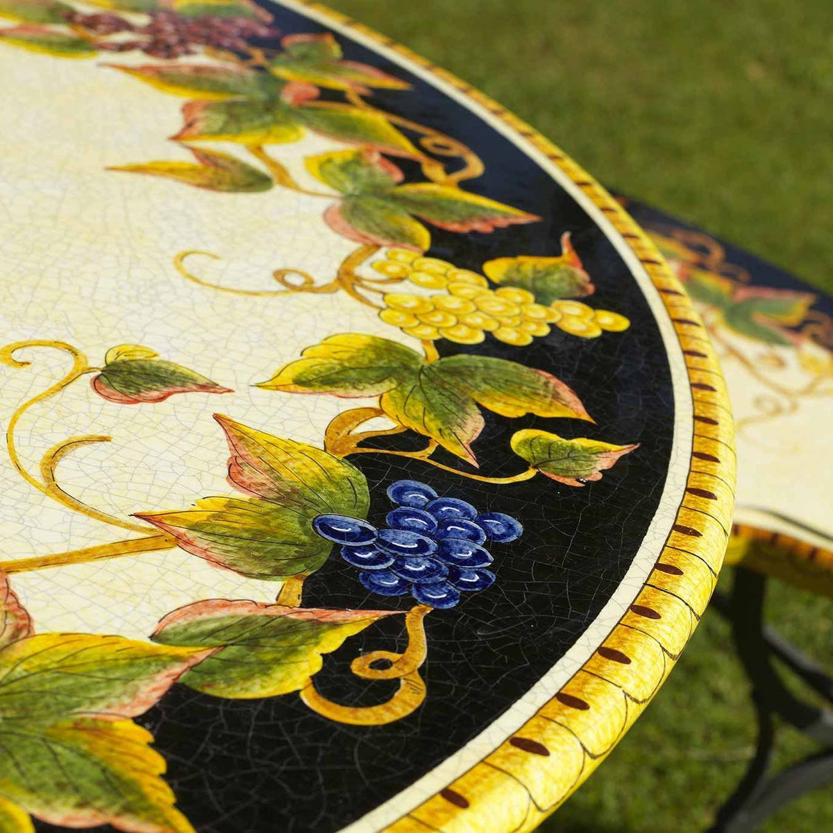 CERAMIC STONE TABLE + IRON BASE: BRINDISI Design^ - Hand Painted in Deruta, Italy. - Artistica.com