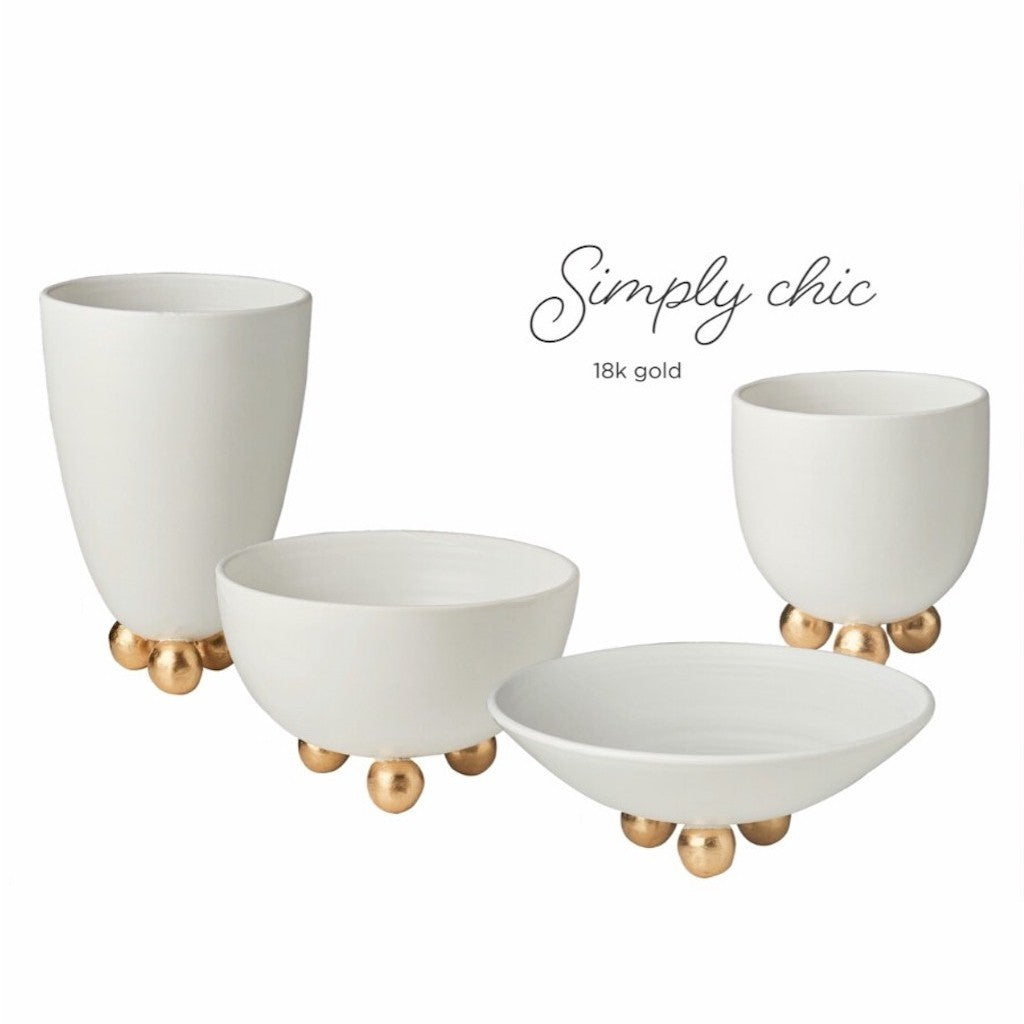 ABIGAILS - CATALINA Round Footed Vase Matte White with Gold Feet - Artistica.com