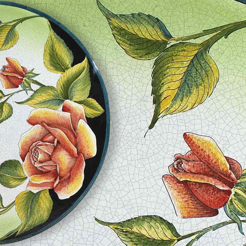 CERAMIC STONE TABLE + IRON BASE: COLONIA Design^ - Hand Painted in Deruta, Italy. - Artistica.com