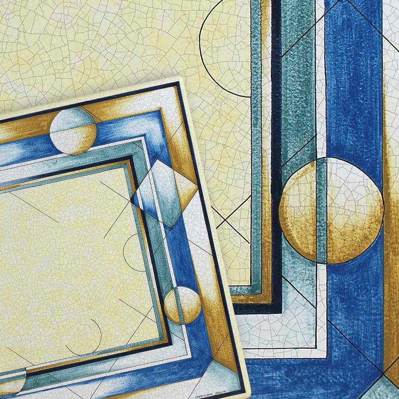 CERAMIC STONE TABLE + IRON BASE: FRANCOFORTE Design - Hand Painted in Deruta, Italy. - Artistica.com