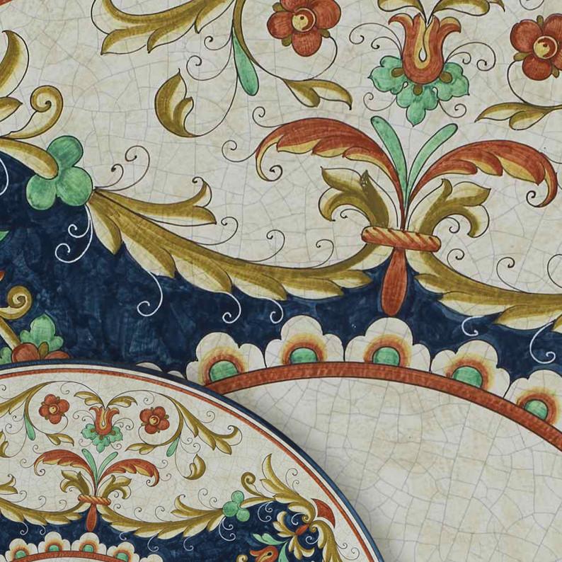 CERAMIC STONE TABLE + IRON BASE: GUBBIO Design^ - Hand Painted in Deruta, Italy. - Artistica.com