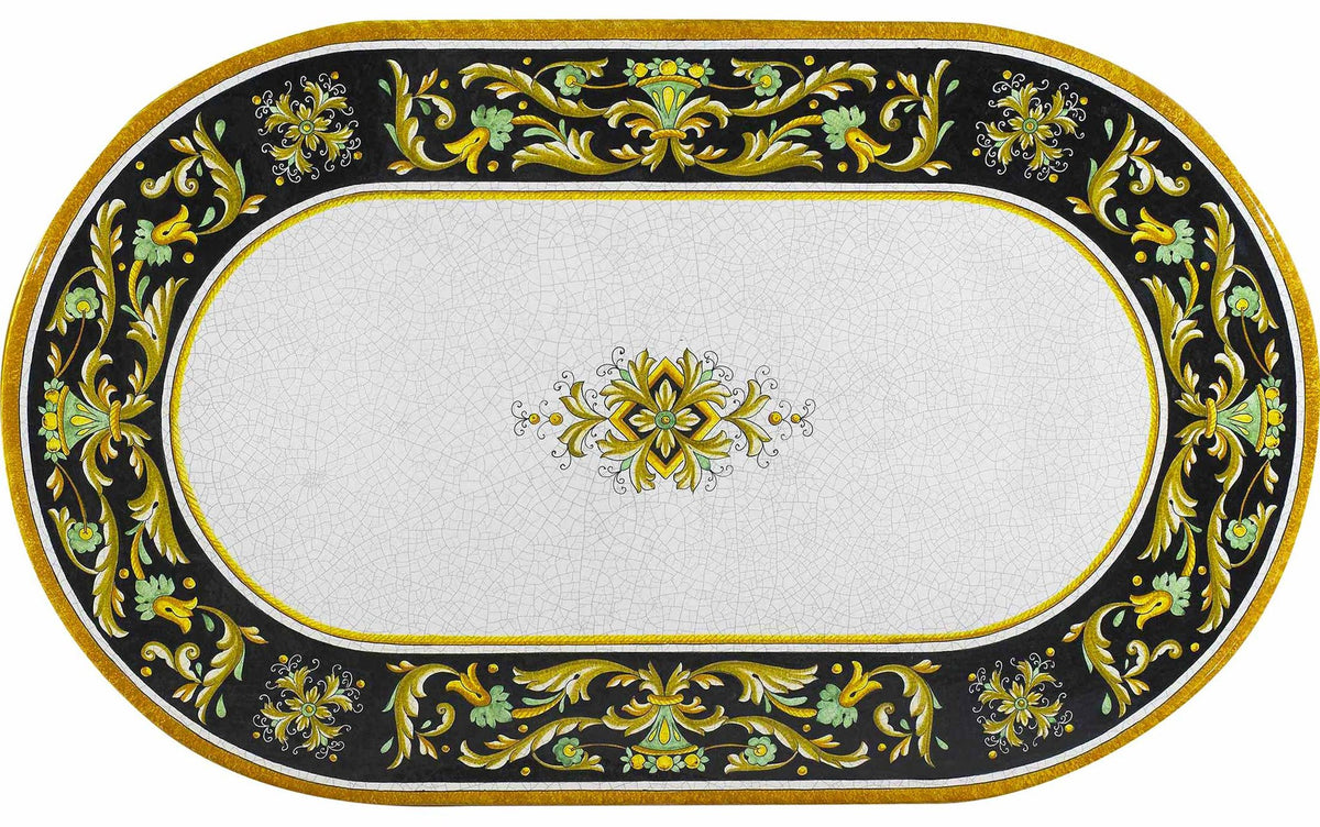 CERAMIC STONE TABLE + IRON BASE: IMPERIA Design^ - Hand Painted in Deruta, Italy. - Artistica.com