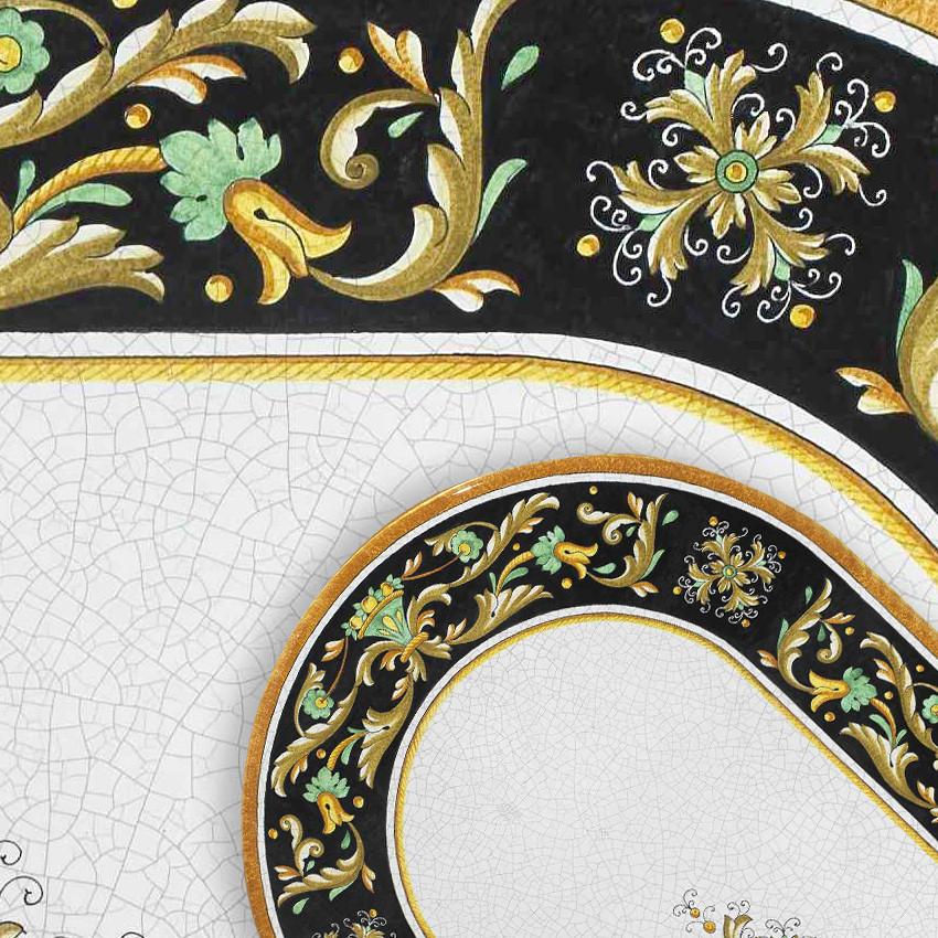 CERAMIC STONE TABLE + IRON BASE: IMPERIA Design^ - Hand Painted in Deruta, Italy. - Artistica.com