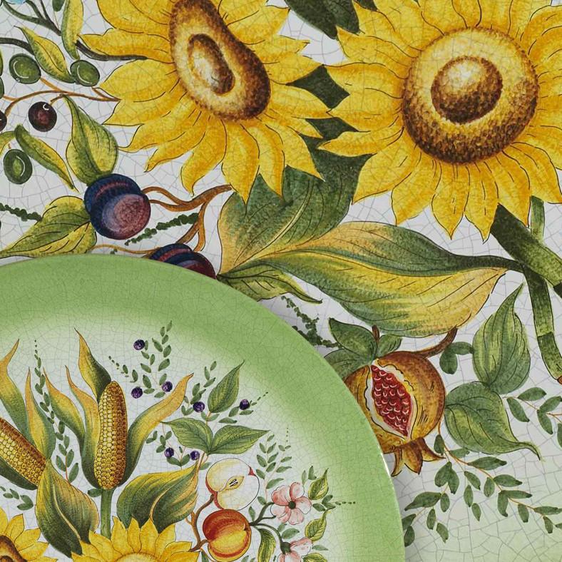 CERAMIC STONE TABLE + IRON BASE: LUCCA Design^ - Hand Painted in Deruta, Italy. - Artistica.com