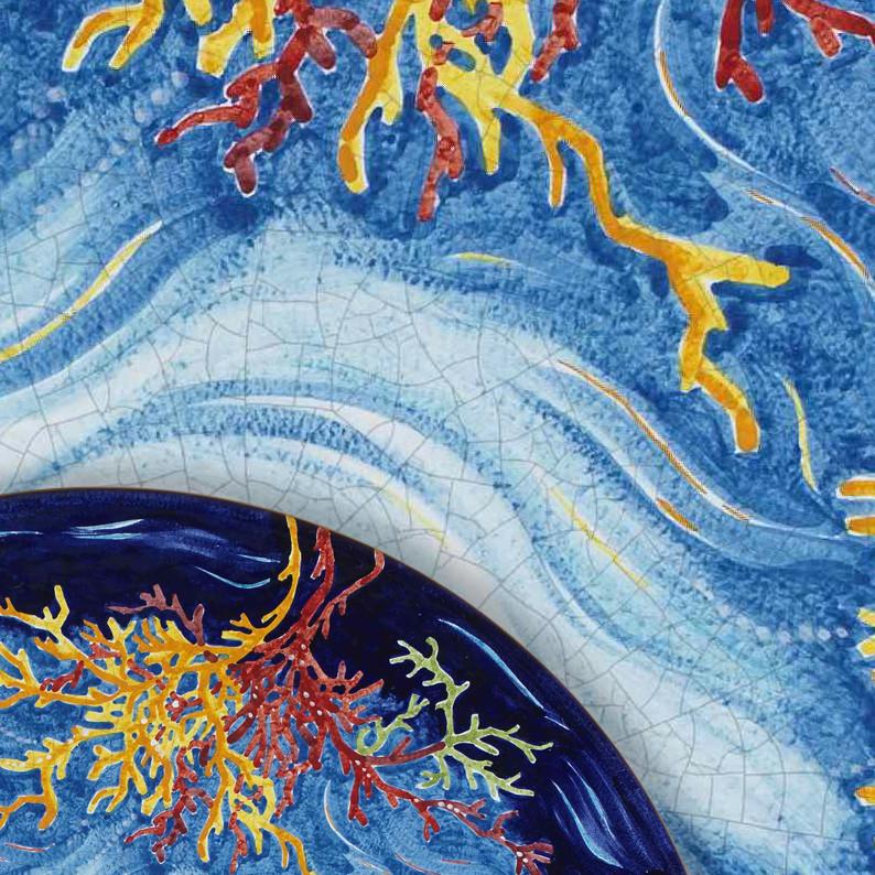 CERAMIC STONE TABLE + IRON BASE: NIZZA Design - Hand Painted in Deruta, Italy. - Artistica.com