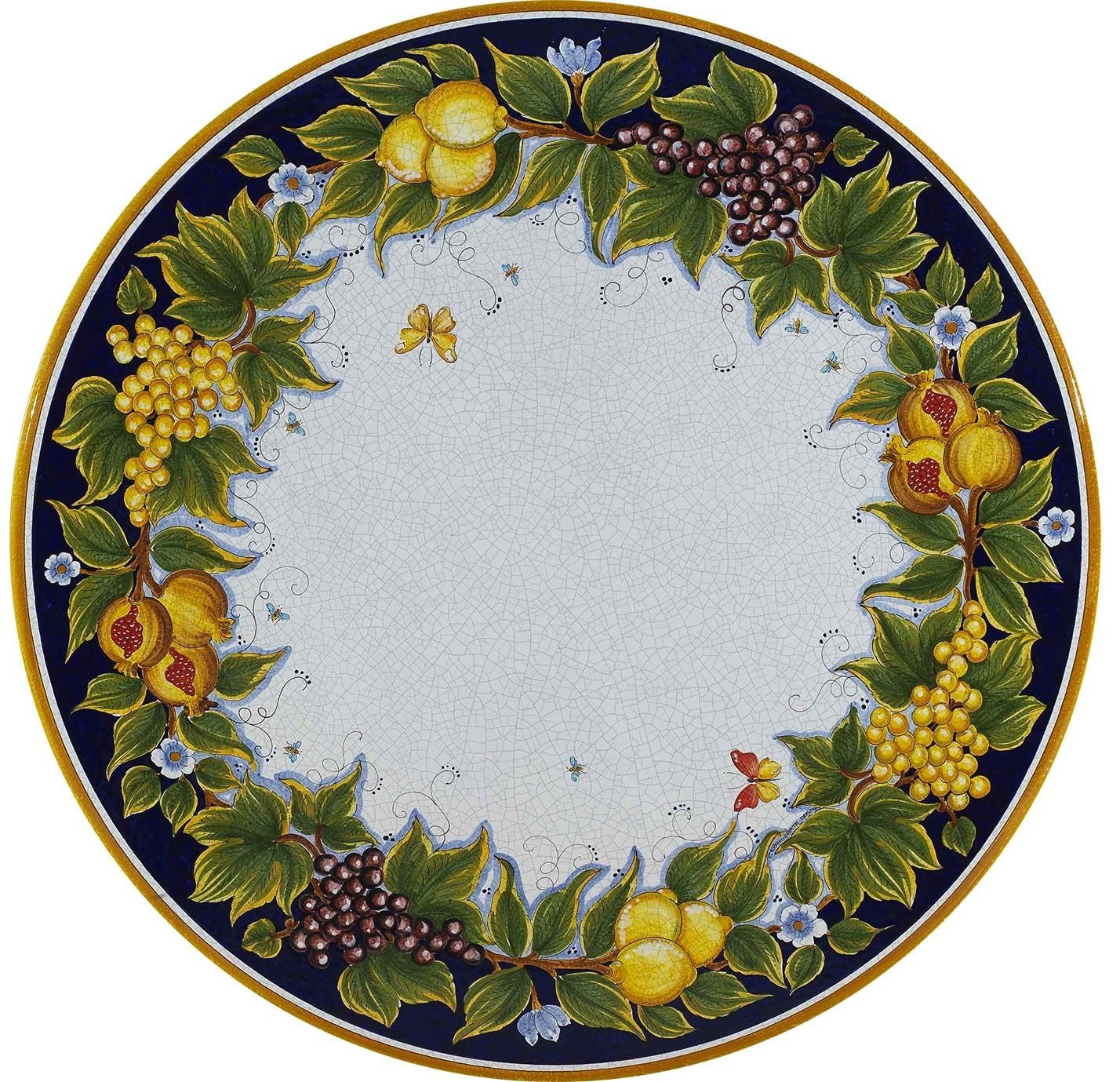 CERAMIC STONE TABLE + IRON BASE: PESCARA Design - Hand Painted in Deruta, Italy. - Artistica.com