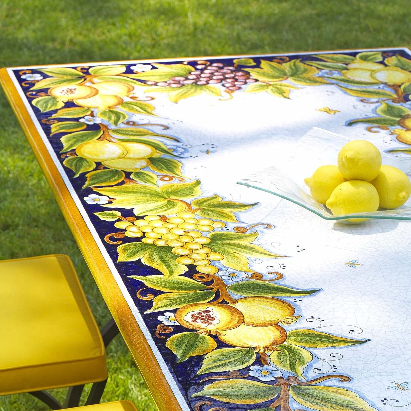 CERAMIC STONE TABLE + IRON BASE: PESCARA Design - Hand Painted in Deruta, Italy. - Artistica.com