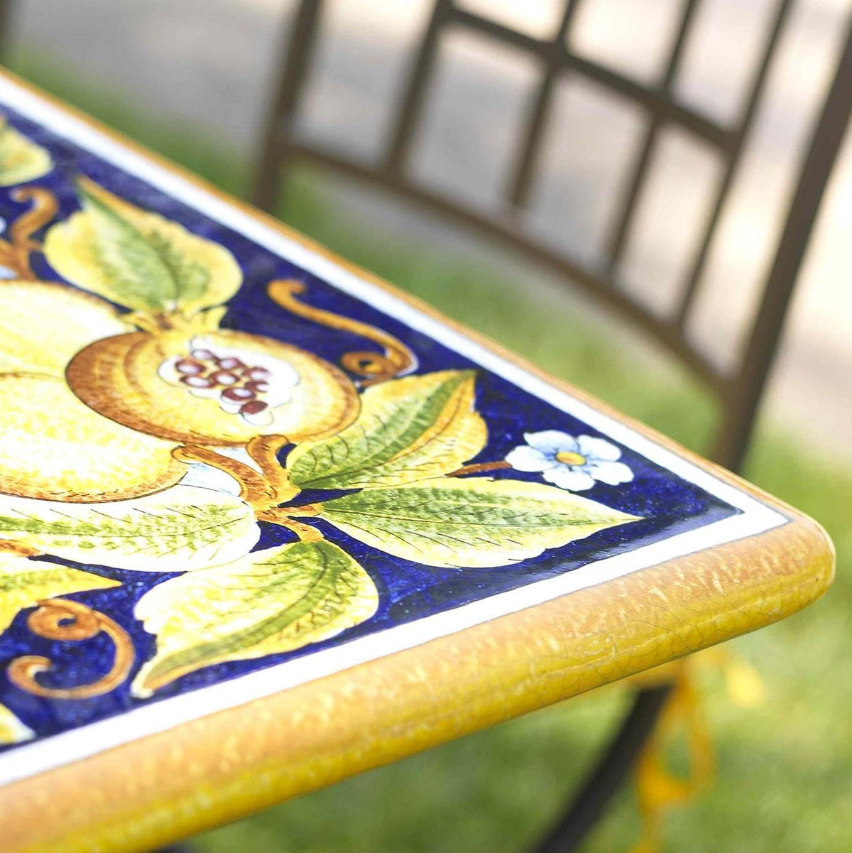 CERAMIC STONE TABLE + IRON BASE: PESCARA Design - Hand Painted in Deruta, Italy. - Artistica.com