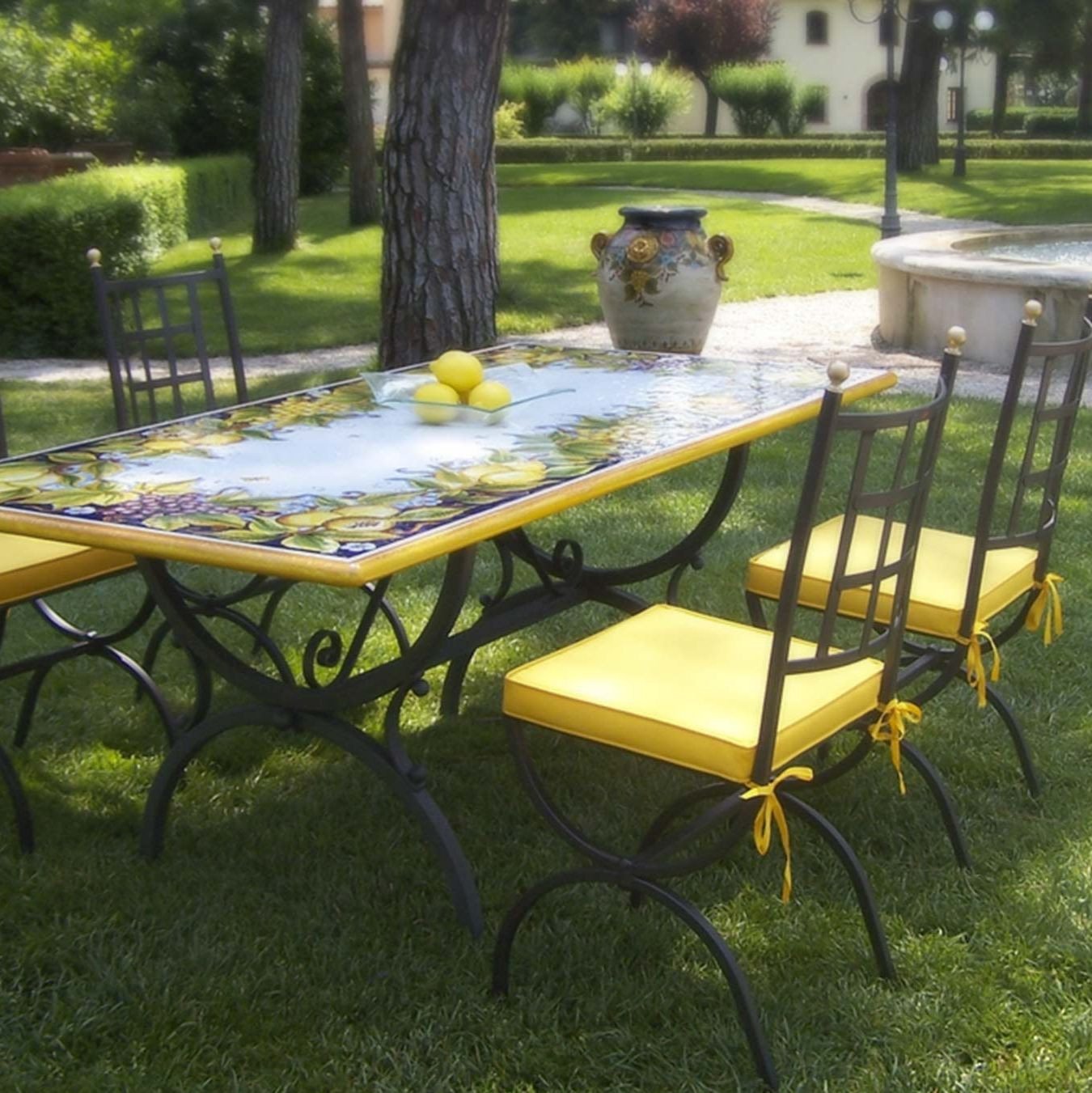 CERAMIC STONE TABLE + IRON BASE: PESCARA Design - Hand Painted in Deruta, Italy. - Artistica.com