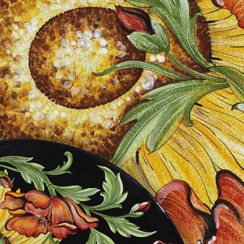 CERAMIC STONE TABLE + IRON BASE: ROVIGNO Design^ - Hand Painted in Deruta, Italy. - Artistica.com