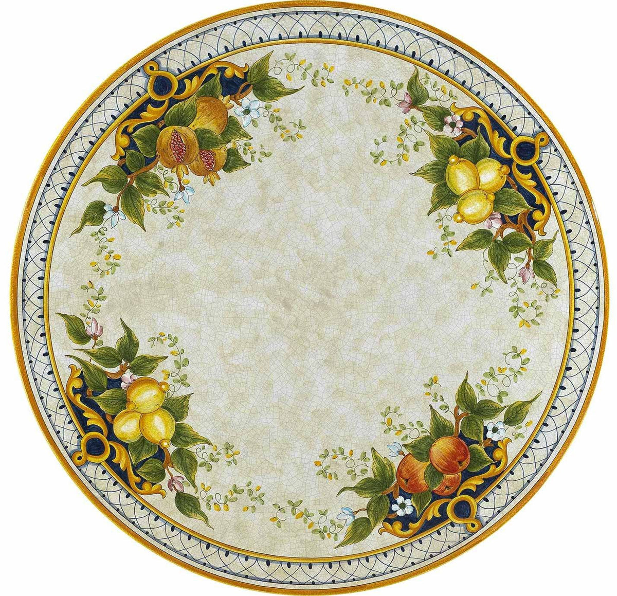 CERAMIC STONE TABLE + IRON BASE: TROPEA Design - Hand Painted in Deruta, Italy. - Artistica.com