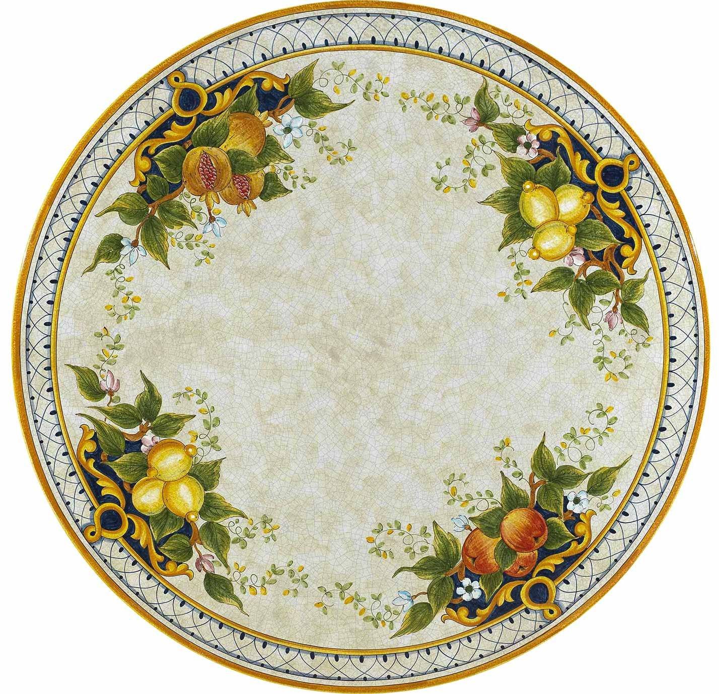 CERAMIC STONE TABLE + IRON BASE: TROPEA Design - Hand Painted in Deruta, Italy. - Artistica.com